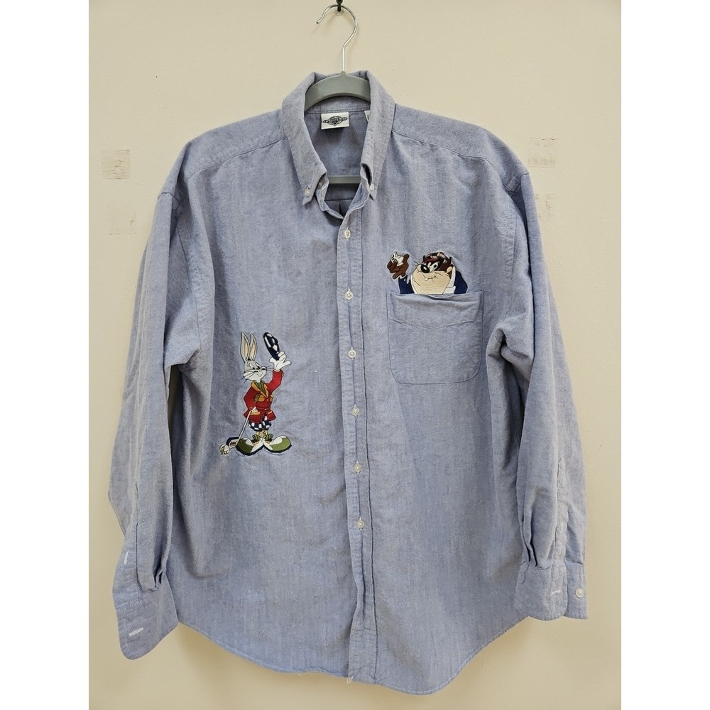 VINTAGE Looney Tunes Shirt Mens Large Acme Clothing Co Embroidered Bugs Taz 90's